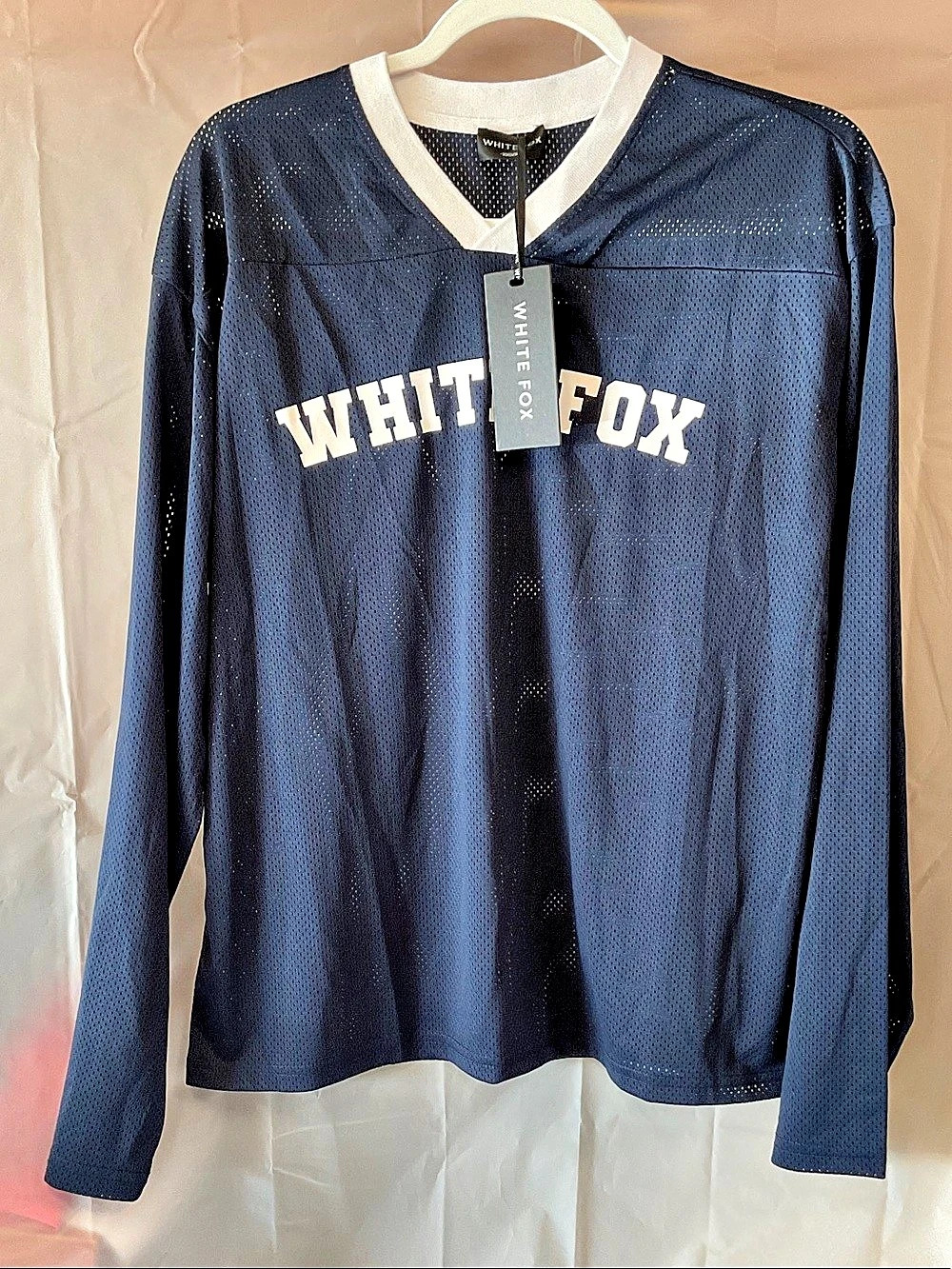 White Fox Long Sleeve Mesh Jersey in Blue & White NWT